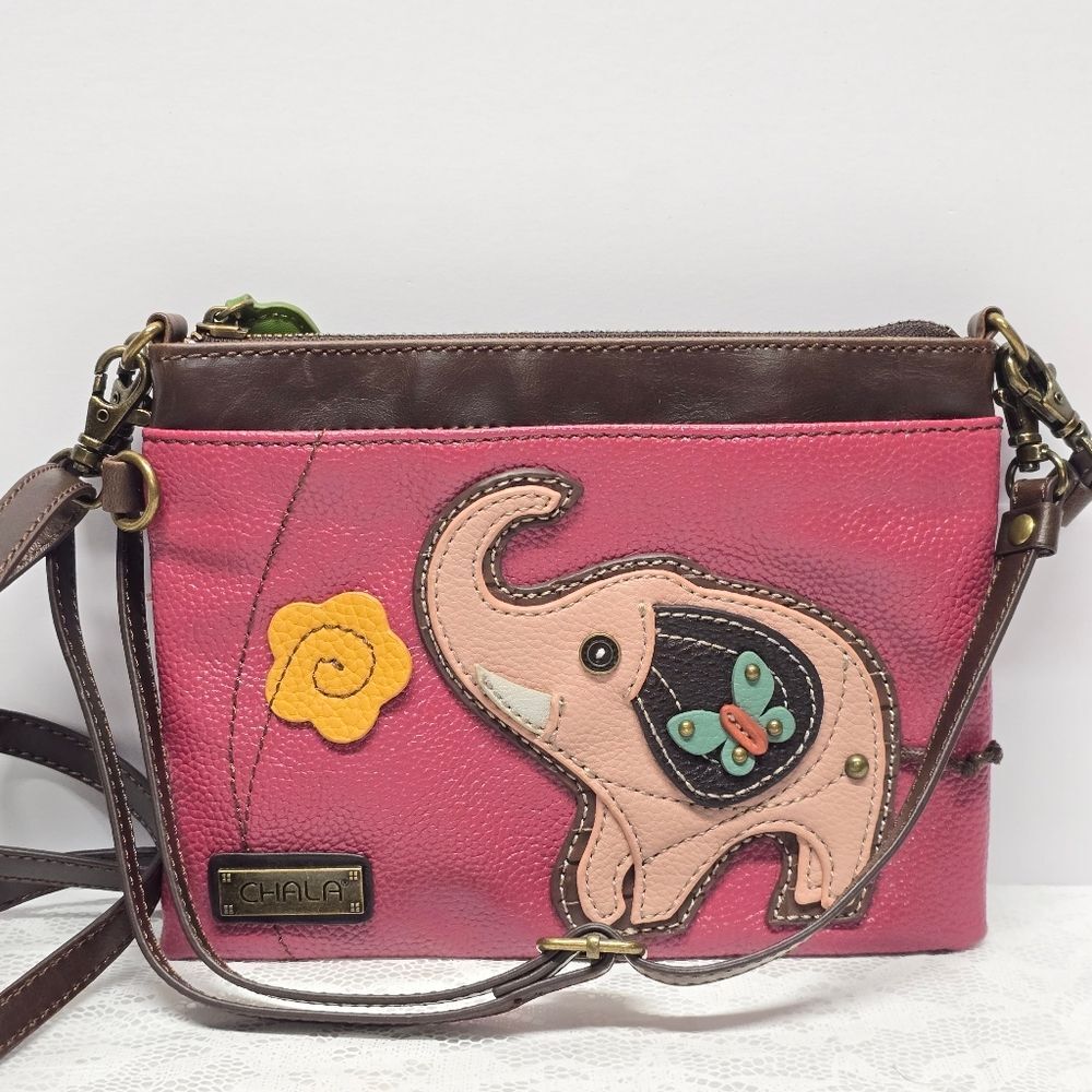 Chala Elephant Pink Vegan Leather Crossbody Bag Boho Hippie Cute Travel Casual